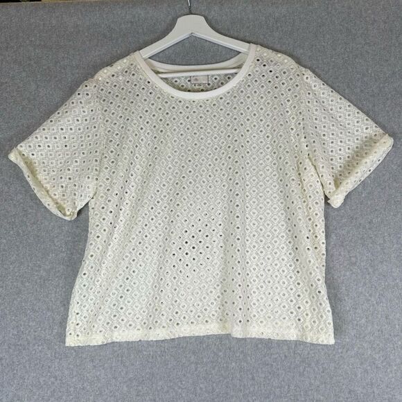 Anthropologie Tops - Anthropologie Postmark Womens Large Top Chantal Lace Boxy White Eyelet Shirt